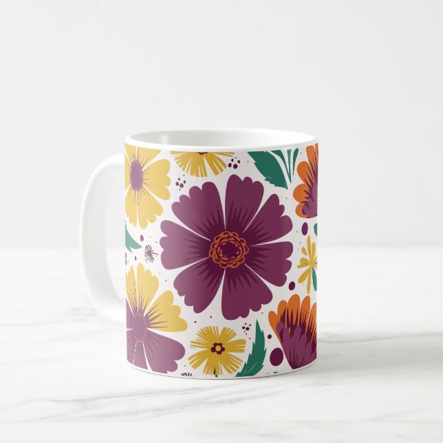 Viktig Blommigt med Lila- och Gult-blommor Kaffemugg (Framsida vänster)