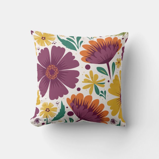 Viktig Blommigt med Lila- och Gult-blommor Kudde (Framsida)