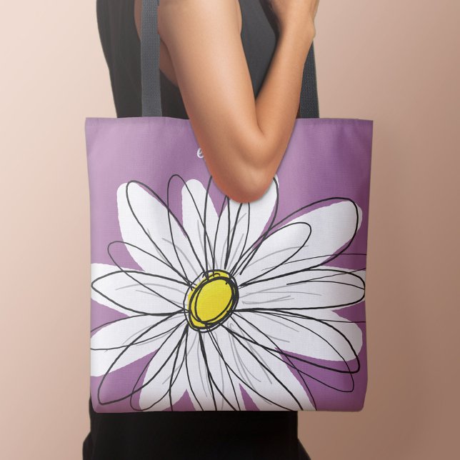 Viktig Daisy - orchid - trendig-skript namn Tygkasse (Personalized tote bag with daisy and text)