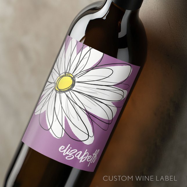 Viktig Daisy - orchid - trendig-skript namn Vinflaska Etikett (Custom Wine Bottle Label - Personalize a Sticker for a fun gift or memento)