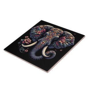 Viktig elefant med blommigt kakelplatta