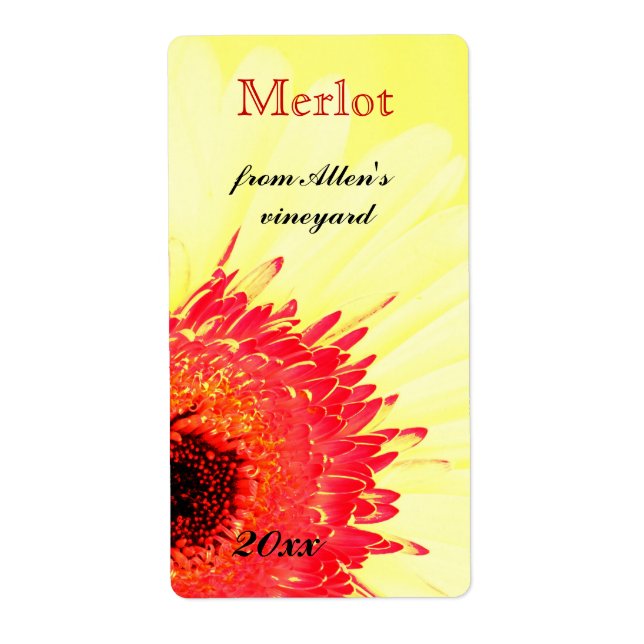 Viktig gerbera daisy vin flaska-etikett fraktsedel (Framsidan)