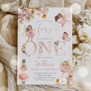 Viktig magisk Blommigt Fairy 1a Birthday Party Inbjudningar