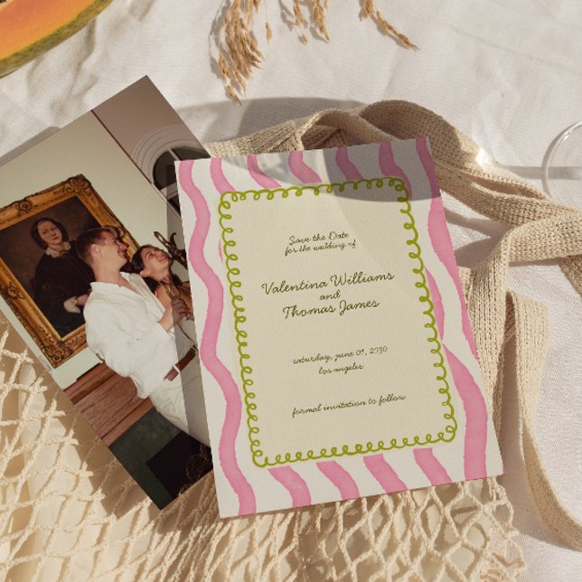 Viktig Rosa och Grönt Bröllop spara datum Inbjudningar (Skapare uppladdad)