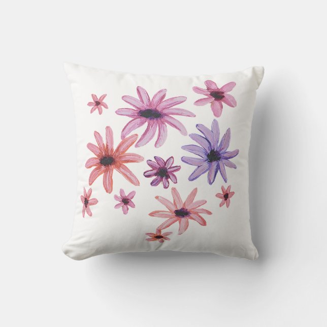 Viktig Rosa och Lila blommor Kudde (Framsida)