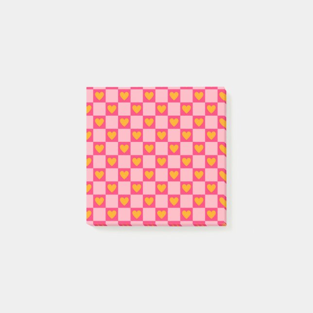 Viktig Rosa Red Heart- kontrollerad retro Post-it Block (Framsida)