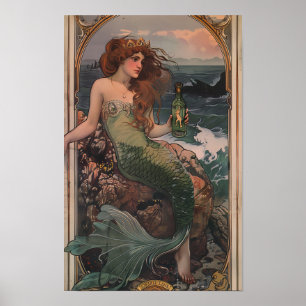 Viktig Sjöjungfru Poster med Gin Flaska - Fantasy