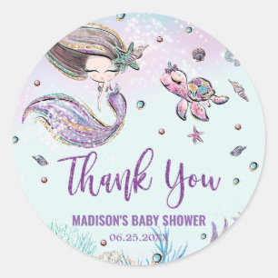 Viktig Sjöjungfru under Sea Baby Shower Favor Runt Klistermärke