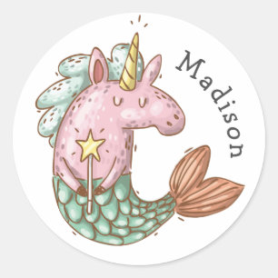 Viktig Sjöjungfru Unicorn med Namn Runt Klistermärke