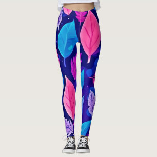 Viktig Tecknad Löv: Lila och Rosa Leggings