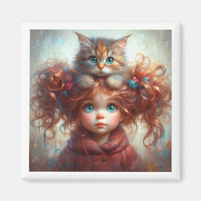 "Viktig Vänskap: Girl & Kitten Magnet" Magnet (Framsidan)