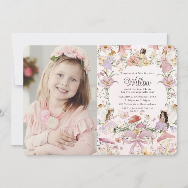 Viktiga Älvor Födelsedag Blomsterträdgård Bild Inbjudningar (Framsida)