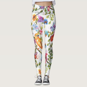 VIKTIGA BLOMMIGTAR MED GULT FÅGLAR LEGGINGS