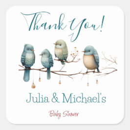 Viktiga fåglar på Grenar Pastel Baby Shower Fyrkantigt Klistermärke
