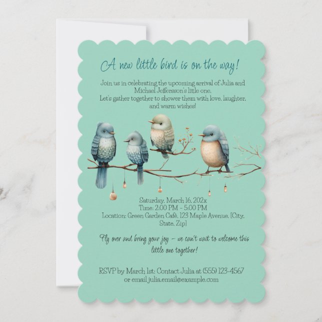 Viktiga fåglar på Grenar Pastel Baby Shower Inbjudningar (Framsida)