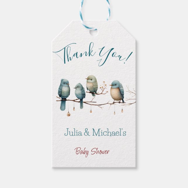 Viktiga fåglar på Grenar Pastel Baby Shower Presentetikett (Framsidan)