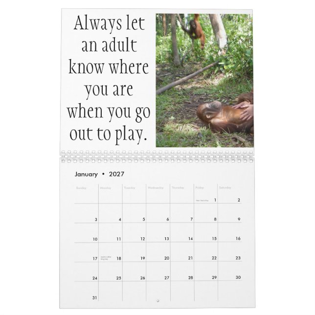 Viktiga kurser för barn vid den Krista orangutanen Kalender (Jan 2027)