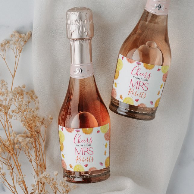Viktigaste citrusfrukter-Möhippan - tackkort (Citrus Bridal Shower Mini Wine Labels | Matching items available.)