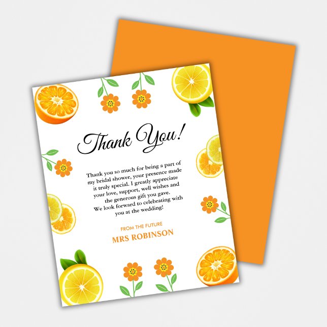 Viktigaste citrusfrukter-Möhippan - tackkort (Main Squeeze Citrus Bridal Shower Thank You Card )