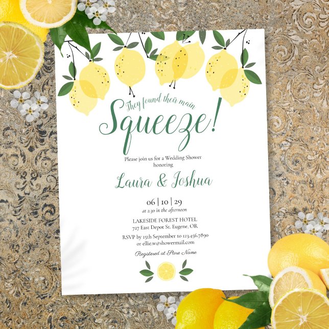 Viktigaste Lemon Möhippa Budget Inbjudan (Main Squeeze Lemon Wedding Shower Budget Invite)