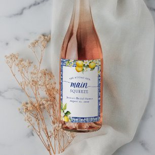 Viktigaste Lemons- och Blue Mediterranean Vinflaska Etikett
