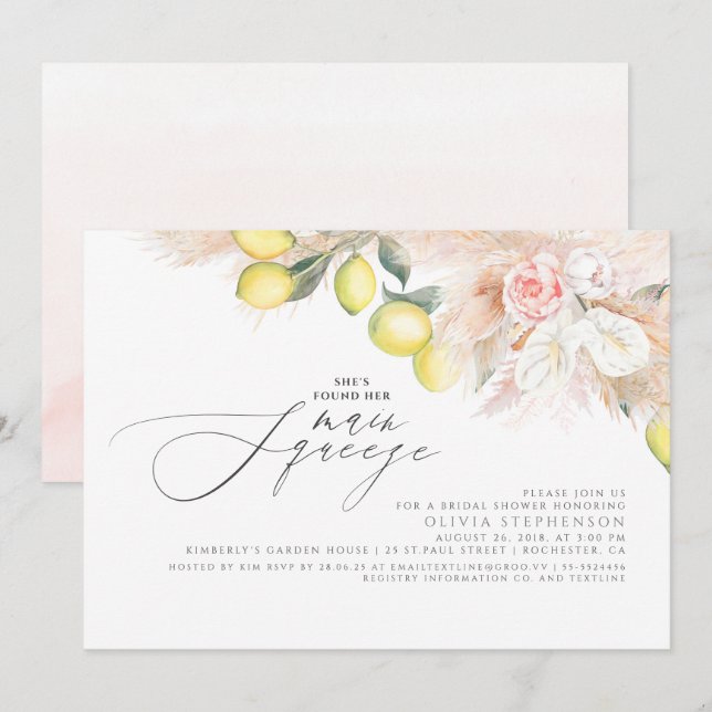 Viktigaste Lemons- och Pampas Grass-Möhippa Inbjudningar (Fram/baksida)