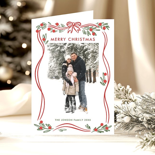 Viktigt 5 Photo Boho Red jul Bow Ribbon Helgkort (Skapare uppladdad)