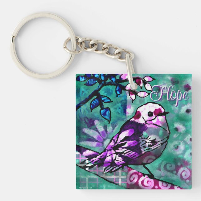 Viktigt Abstrakt Bird Teal Lila Blommigt Hope (Framsidan)