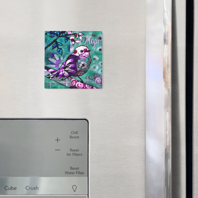 Viktigt Abstrakt Bird Teal Lila Blommigt Hope Magnet (In Situ (Fridge))