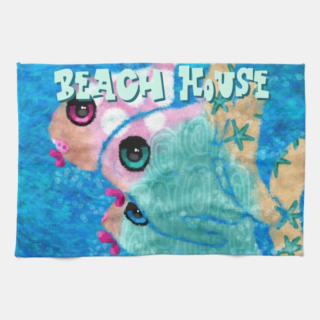 Viktigt Abstrakt Fisktrioblått Personlig Kökshandduk (Horisontell)