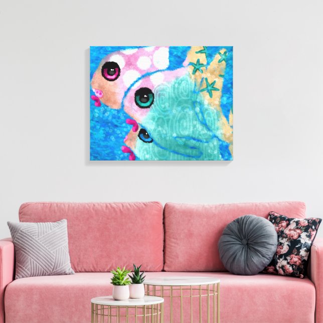 Viktigt Abstrakt Rosa av fiskstranden Nautical Tea Canvastryck (Insitu (Vardagsrum))