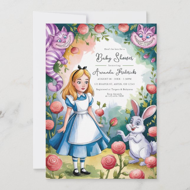 Viktigt Alice i Wonderland Baby Shower Inbjudningar (Framsida)