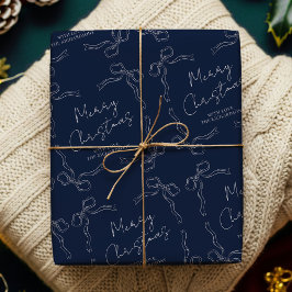 Viktigt Bows Navy Blue Family Namn Helgdag Julafto Presentpapper