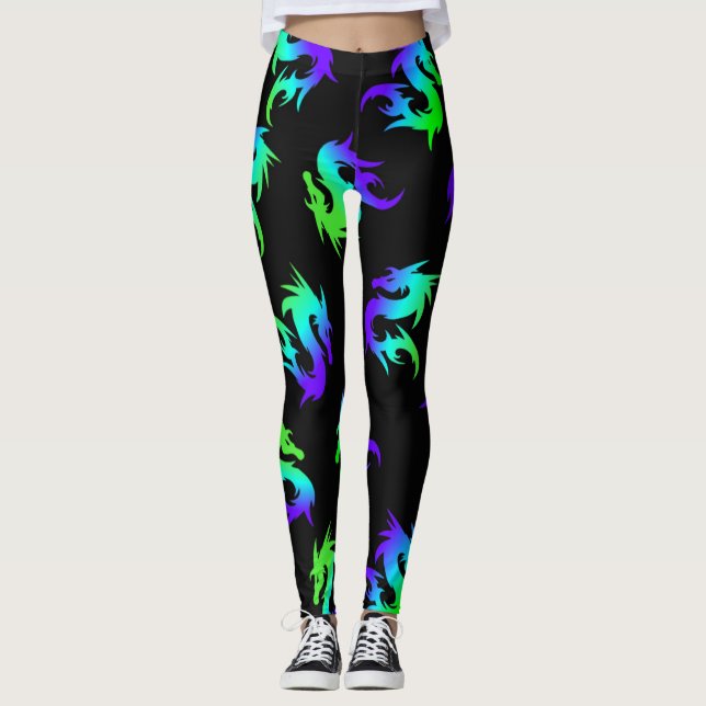 Viktigt COLORFUL chinese BLUE DRAGON MÖNSTER Leggings (Framsida)