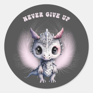 Viktigt Cute "Aldrig Ge Up" Fjäderdragon Runt Klistermärke