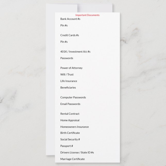 Viktigt dokumentkort kort (Framsida)