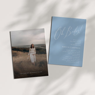 Viktigt Dusty Blue Oh Baby! Fotobabyskor Inbjudningar