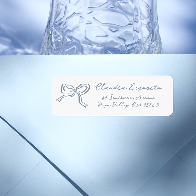 Viktigt Hand plockade Bow Illusturated Blue Returadress Etikett (Return Address label Mock-up)