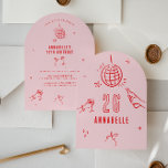 Viktigt hand plockade födelsedag dricker rosa rött inbjudningar<br><div class="desc">Rosa och rött hand plockade-ätbara ålderskycklingar med cocktail disco boll boquette party inbjudan.</div>