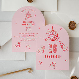 Viktigt hand plockade födelsedag dricker rosa rött inbjudningar