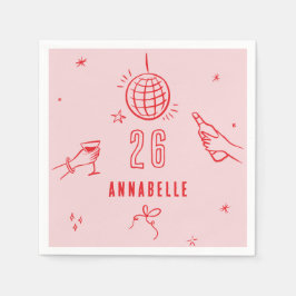 Viktigt hand plockade rosa - röda födelsedagskalky pappersservett