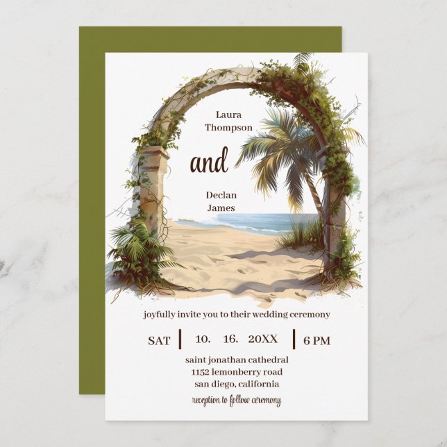 Viktigt Handflatan Tropical Boho Beach Wedding Inbjudningar (Fram/baksida)