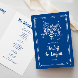Viktigt illustrerat Modern Blue Bröllop Ceremony Program