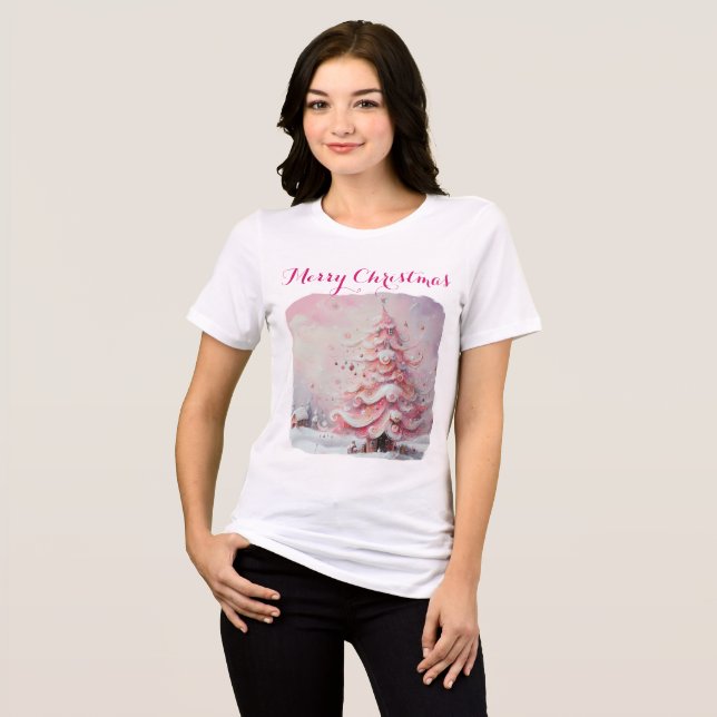 Viktigt imponerande Rosa i Julgran T Shirt (Framsida Full)