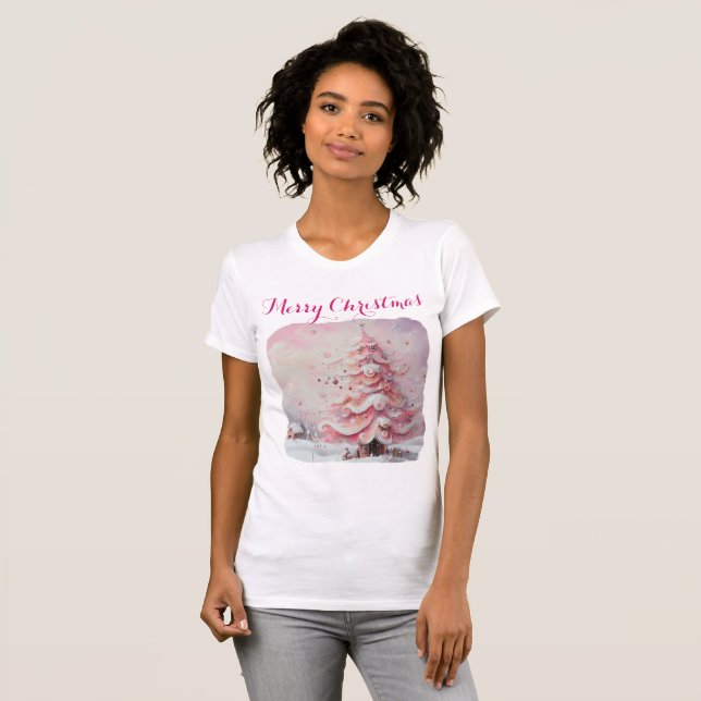 Viktigt imponerande Rosa i Julgran T Shirt (Hel framsida)