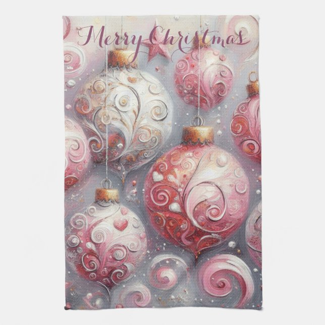 Viktigt Impressionistiskt julprydnadsföremål Rosa Kökshandduk (Vertikal)