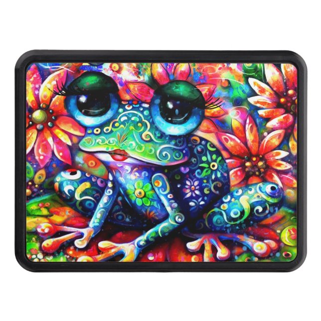 Viktigt intressionistisk Blommigt Frog Grönt Blue Dragkroksskydd (Framsidan)