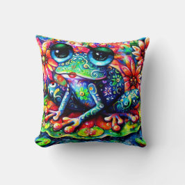 Viktigt intressionistisk Blommigt Frog Grönt Blue Kudde