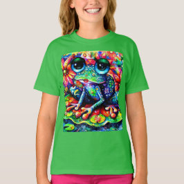 Viktigt intressionistisk Blommigt Frog Grönt Blue T Shirt