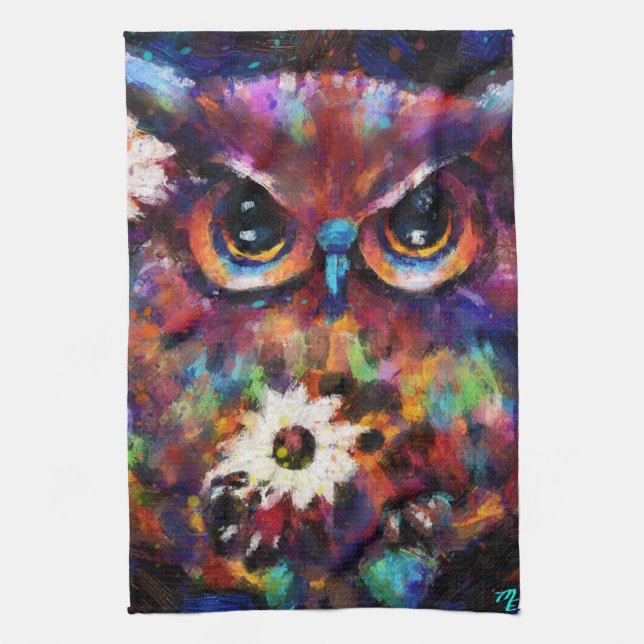 Viktigt intressionistiskt målande av Blommigt Uggl Kökshandduk (Vertikal)